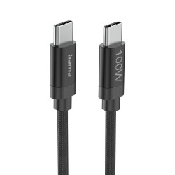 Hama Кабел за зареждане, "Fabric", USB-C - USB-C, 100 W, 3 m, Nylon, black