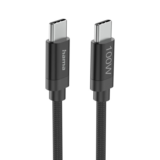 Hama Кабел за зареждане, "Fabric", USB-C - USB-C, 100 W, 3 m, Nylon, black