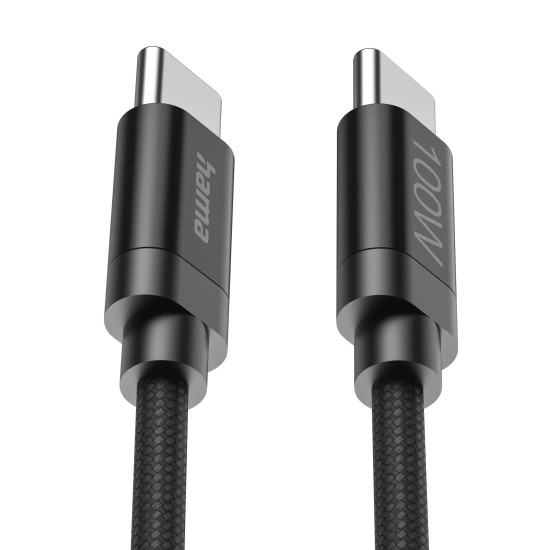 Hama Кабел за зареждане, "Fabric", USB-C - USB-C, 100 W, 3 m, Nylon, black