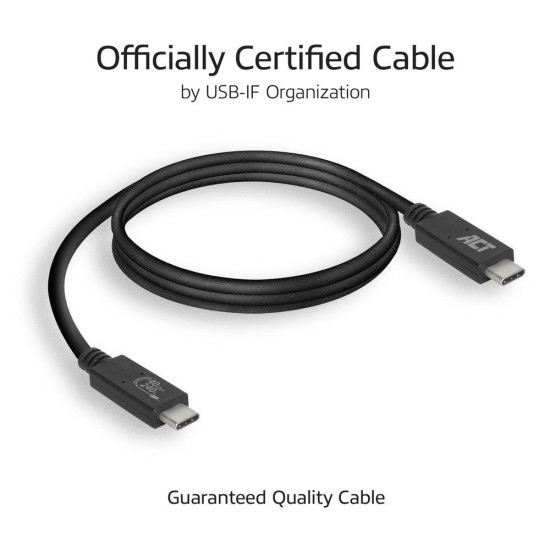 Кабел ACT USB-C - USB-C, 0.8 м / USB4, 40Gbps, 240W, сертифициран USB-IF Кабел ACT USB-C - USB-C, 0.8 м / USB4, 40Gbps, 240W, сертифициран USB-IF