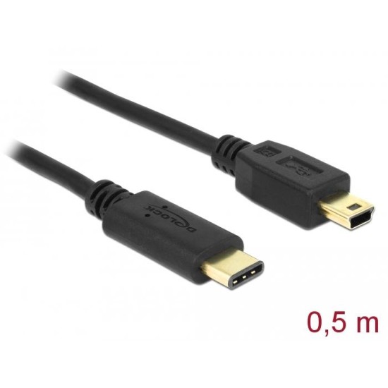 Кабел DeLock, USB-C мъжко - USB-B мъжко, USB 2.0, 0.5 м, Черен