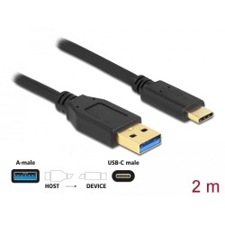 Кабел Delock SuperSpeed, USB-A мъжко - USB-C мъжко, (USB 3.2 Gen 2), 10 Gbps, 2 м