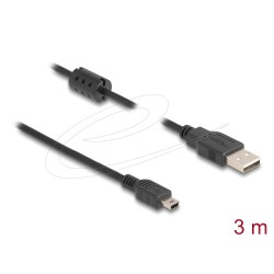 Кабел Delock USB 2.0 мъжко към mini-B USB 2.0 мъжко, двойно екраниран, трансфер до 480 Mb/s, 3.0м, Черен Кабел Delock USB 2.0 мъжко към mini-B USB 2.0 мъжко, двойно екраниран, трансфер до 480 Mb/s, 3.0м, Черен