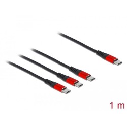 Кабел за зареждане Delock  3 в 1, USB-C - 3 x USB-C, 1м, Черен/Червен