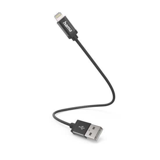 Кабел за зареждане HAMA USB-A - Lightning, 0.2м, черен