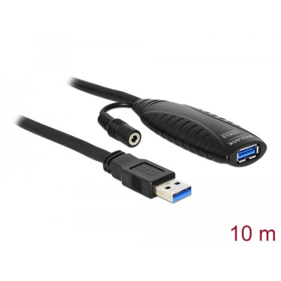 Удължителен кабел DeLock, Активен, USB-A мъжко - USB-A женско, USB 3.0, 10 м