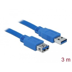 Удължителен кабел Delock USB-A мъжко - USB-А женско, 3 м, Екраниран, Син