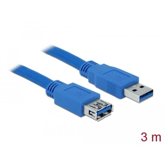 Удължителен кабел Delock USB-A мъжко - USB-А женско, 3 м, Екраниран, Син