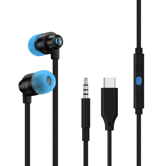 Геймърски слушалки с микрофон Logitech G333 In-ear 3.5 mm + USB-C adapter, тапи жични, черни