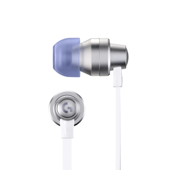 Геймърски слушалки с микрофон Logitech G333 In-ear 3.5 mm + USB-C adapter, тапи жични, бели