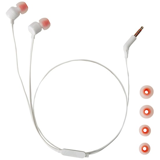 Слушалки JBL T110, In Ear, Бял