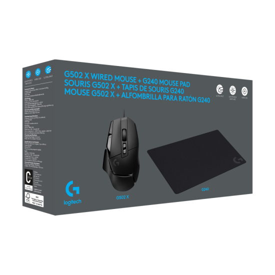 Бъндъл Геймърска мишка Logitech G502 X, Жична + Подложка за Мишка G240