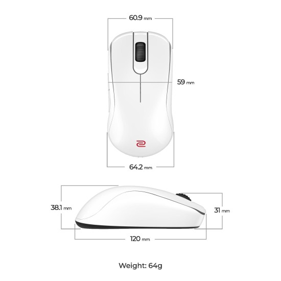 Геймърска безжична мишка ZOWIE S2-DW 4K, бяла Геймърска безжична мишка ZOWIE S2-DW 4K, бяла