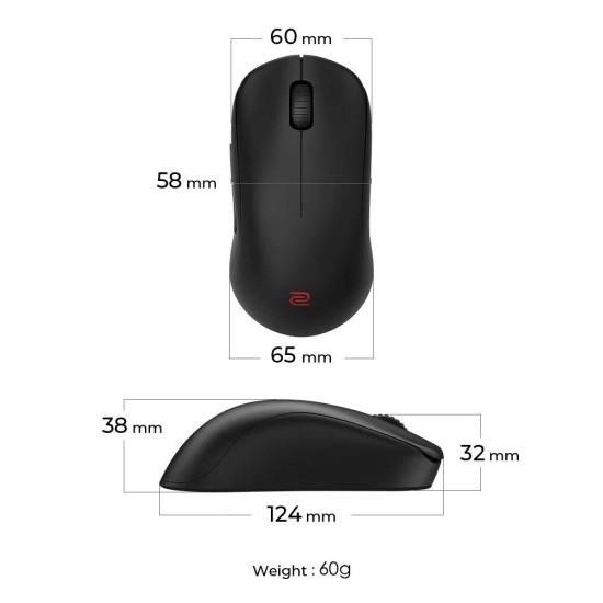 Геймърска безжична мишка ZOWIE U2, 2.4G, Черна