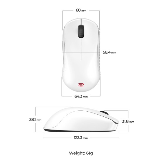 Геймърска безжична мишка ZOWIE U2-DW 4K, 2.4G, бяла Геймърска безжична мишка ZOWIE U2-DW 4K, 2.4G, бяла
