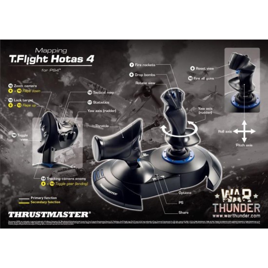 Жичен джойстик,  авиосимулатор Thrustmaster T.Flight Hotas 4  за PC / PS4, Черен