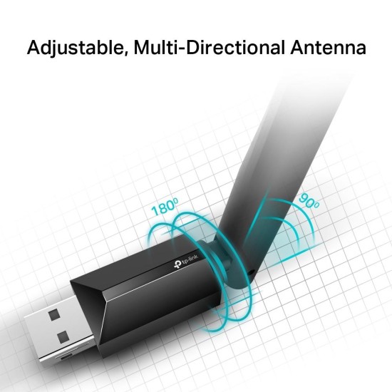 Безжичен адаптер TP-LINK Archer T2U PLUS, AC600, Dual band, USB, външна антена 5 dBi