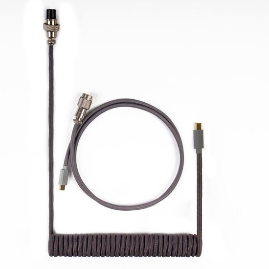 Кабел за клавиатура Keychron Coiled Aviator Custom USB Cable, USB-C - USB-C, Сив