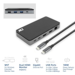 ACT Докинг станция USB-C, 4K, 2 x HDMI, Ethernet, USB-C, 3x USB-A ACT Докинг станция USB-C, 4K, 2 x HDMI, Ethernet, USB-C, 3x USB-A