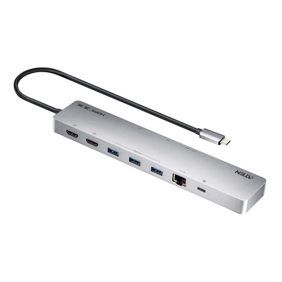 ATEN Докинг 11-in-1 USB-C Multiport Dock + Power Pass-Through, 2 x HDMI, LAN,3.5mm, USB-C, SD Card , microSD, 3 x USB 3.2 ATEN Докинг 11-in-1 USB-C Multiport Dock + Power Pass-Through, 2 x HDMI, LAN,3.5mm, USB-C, SD Card , microSD, 3 x USB 3.2