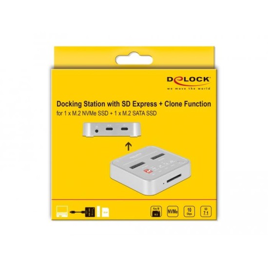 Докинг станция Delock 1 x M.2 NVMe SSD, 1 x M.2 SATA SSD, SD Express Card Reader, Клониране