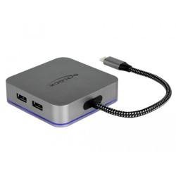Докинг станция Delock, USB-A, USB-C, HDMI, Gigabit LAN, PD, Подсветка, Сива