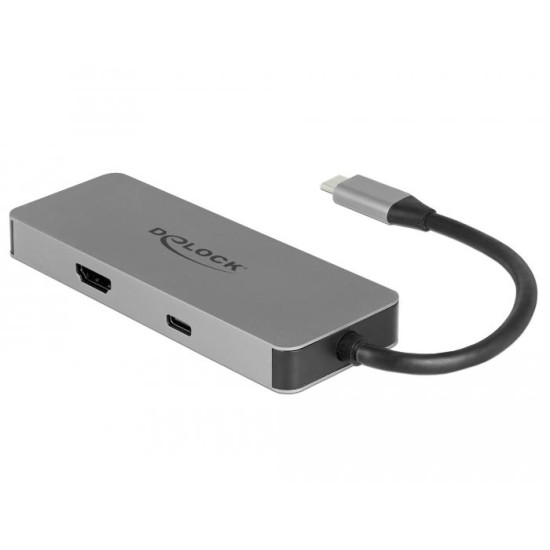 Докинг станция Delock, USB-A, USB-C, HDMI, SD, Micro SD, PD, 4K, Подсветка, Сива