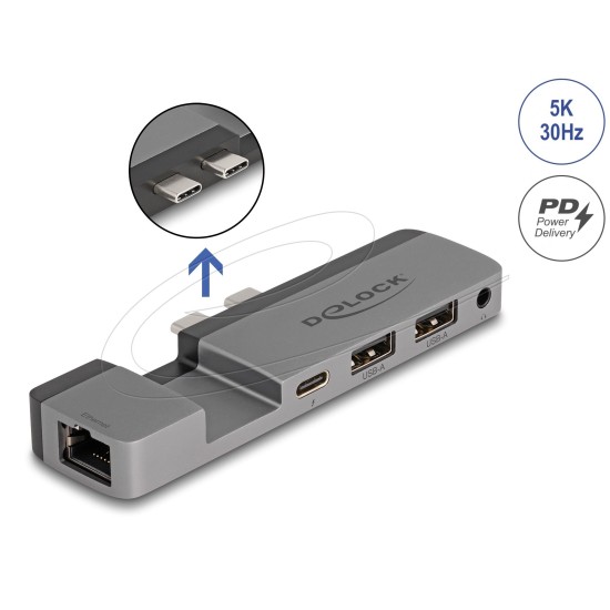 Докинг станция Delock for MacBook Pro / MacBook Air Thunderbolt™ 4, 5K Резолюция / 100 W PD / 10 Gbps Hub / LAN / Audio