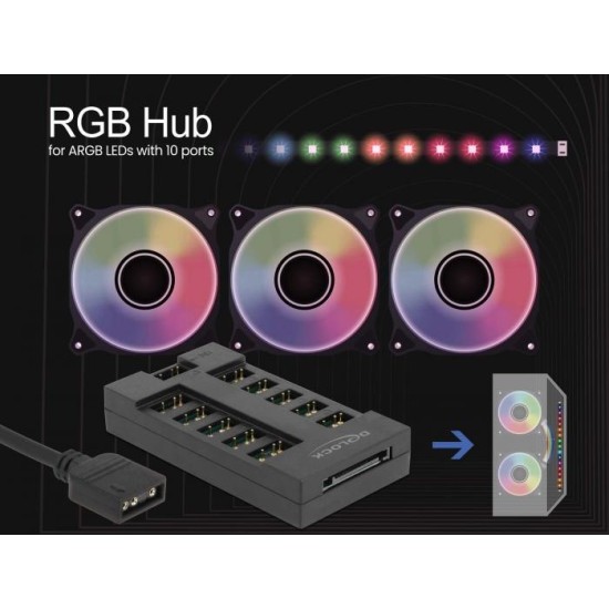 RGB хъб Delock, 10 портов ARGB LEDs, Черен