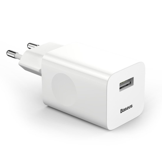 Зарядно BASEUS 220V 24W, USB-A, QC 3.0, 3A, Quick Charge - бял 