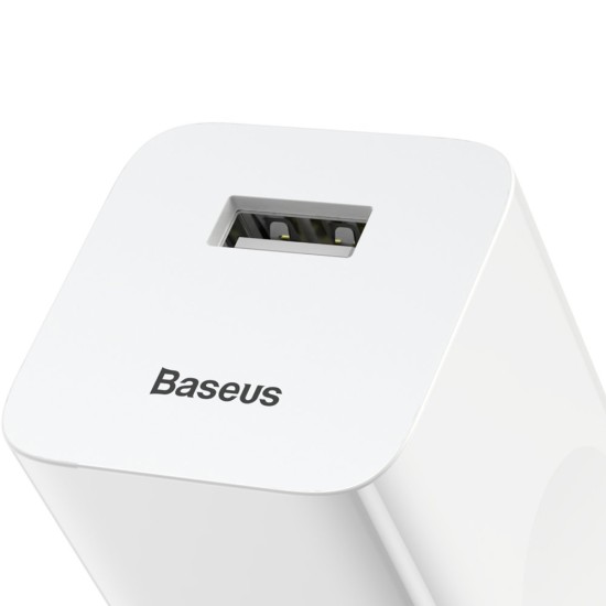 Зарядно BASEUS 220V 24W, USB-A, QC 3.0, 3A, Quick Charge - бял 