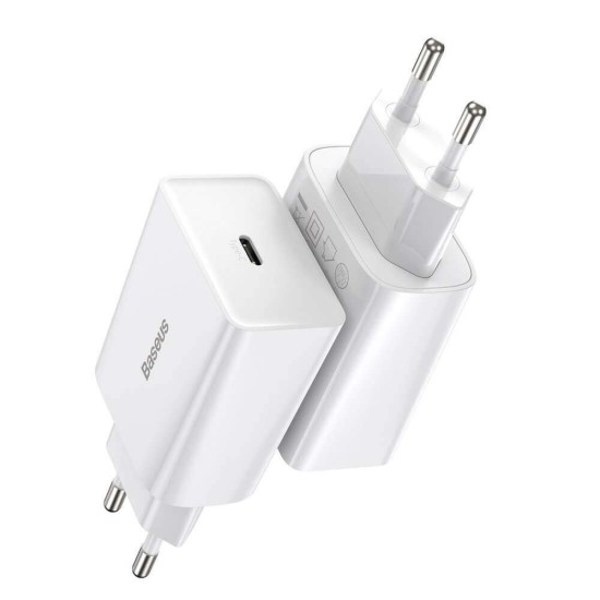 Зарядно BASEUS 220V 20W, USB-C, PD, 3A, Speed Mini  - бял