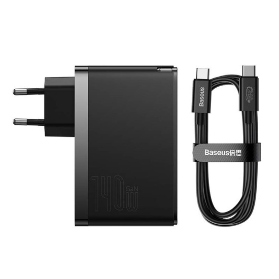 Зарядно BASEUS 220V 140W GaN5 Pro, USB-A, 2xUSB-C - черен