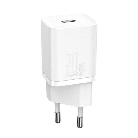 Зарядно BASEUS 220V 20W, USB-C, Super Si - бял