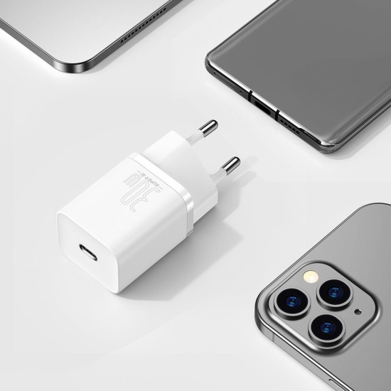 Зарядно BASEUS 220V 30W, USB-C, Super Si - бял