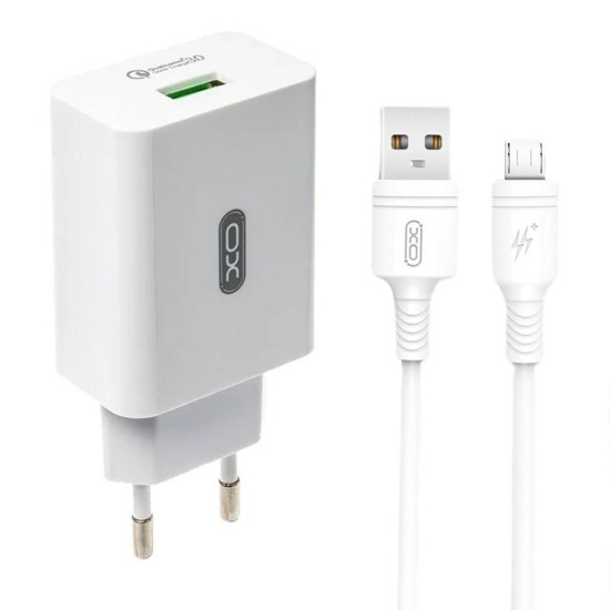XO Зарядно с кабел USB-A -> Type-C 18W 3A- бяло 